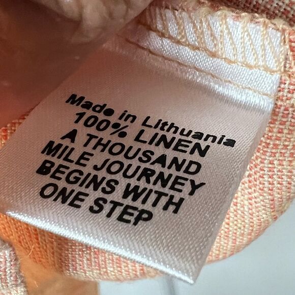 Flax Peach Short Sleeve 100% Linen Lagenlook Button Front Shirt Petite - Picture 8 of 9